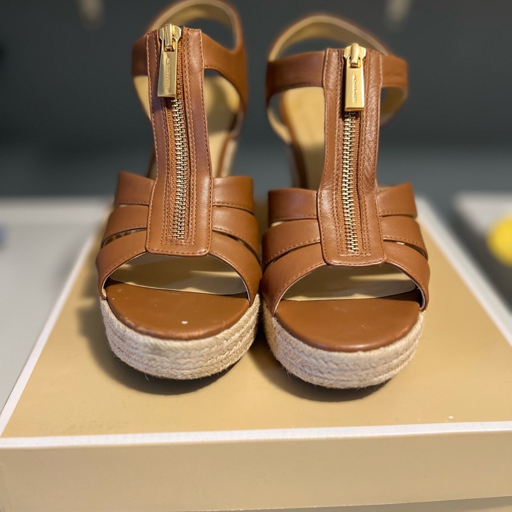 Brown Leather Wedge Sandals